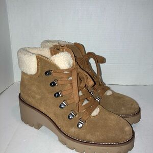 Blondo Women’s Devin Waterproof Boots Sherpa Camel Suede Lace Up With Zipper 7M